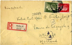 1943, 18.Okt., R-Bf.m. MiF. BERLIN SO26 g(Handstpl.) in die Niederlande. Porto: RM 0.42....