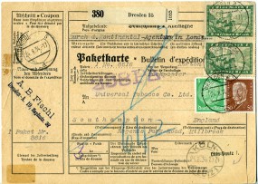 1934, 24.Aug., Paketkte. m. MiF. DRESDEN A35 d(Handstpl.) über KÖLN-DEUTZ 1 c nach Gro...