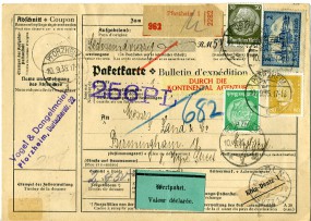 1935, 10.Sep., W-Paketkte. m. MiF. PFORZHEIM 1 *d(Handstpl.) über KÖLN-DEUTZ 1 c nach ...