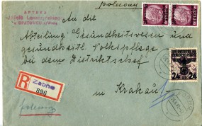 1940, 24.Apr., R-Bf.m. MiF. ZABNO a(Handstpl.) nach KRAKAU 1 d. Postlaufzeit: 1 Tag. P...