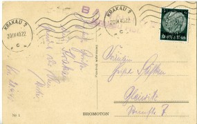 1940, 20.Apr., Ans.-Kte. m. EF. KRAKAU 2 *c*(Masch.-Stpl.) nach Gleiwitz. Porto: Zl.0.12...