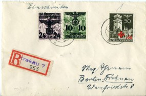 1940, 16.Aug., R-Bf.m. MiF. KRAKAU 7 b(Handstpl.) nach BERLIN-FROHNAU 1 a. Postlaufzei...