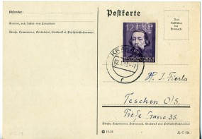 1943, 2.Jan., Kte. m. EF. KRAKAU 2 f(Handstpl.) nach Teschen. Porto: Zl.0.12.