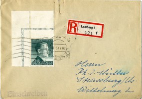 1943, 20.Jul., R-Bf.m. EF. LEMBERG 1 ab(Masch.-Stpl.) nach STRASSBURG (ELS) 1 i. Postl...