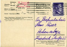 1943, 29.Mrz., Kte. m. EF. WARSCHAU C2..(Masch.-Stpl.) nach Hohensalza. Porto: Zl.0.12.