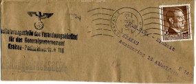 1943, 3.Dez., Streifband m. EF. KRAKAU 2 m(Rollerstpl.) nach Krakau. Porto: Zl.0.06.