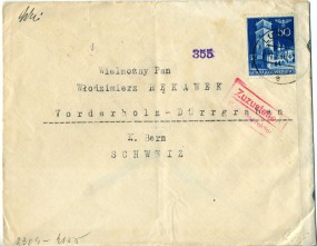 1940, 10.Sep., Bf.m. EF. LUBLIN 1 e(Handstpl.) in die Schweiz. Porto: Zl.0.50. M. dt.Zen...