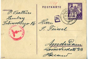 1941, 15.Nov., 30gr.-GA-Kte. LEMBERG 1 b(Handstpl.) in die Niederlande. Porto: Zl.0.30. ...