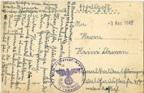 1940, 3.Aug., Feldpost-Ans.-Kte. von Krakau (o. Stpl.) nach Schmalkalden. Porto: -. Abs.: ...
