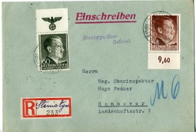 1942, 27.Aug., R-Bf.m. MiF. STENIATYN ÜBER GALIZIEN(viol.Landpoststpl.) über SOKAL (DIS...