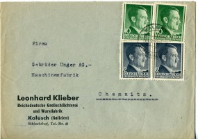 1941, 4.Feb., Bf.m. MiF. KALUSZ (DISTR GALIZIEN) f(Handstpl.) nach Chemnitz. Porto: Zl....
