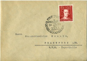 1944, 26.Okt., Bf.m. EF. KRAKAU - FÜNF JAHRE GENERALGOUVERNEMENT(So.-Stpl.) nach Frankfu...