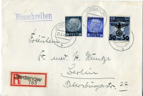 1940, 22.Apr., R-Bf.m. MiF. JORDANOW b(Handstpl.) nach BERLIN 034 l. Postlaufzeit: 1 T...