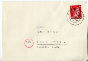 1945, 5.Feb., Bf.m. EF. EGER 1 m(Handstpl.) nach Böhmen & Mähren. Porto: RM 0.12.