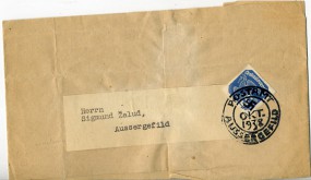 1938, ...Okt., Streifband m. EF. POSTAMT AUSSERGEFILD(Handstpl.) nach Aussergefild. Port...