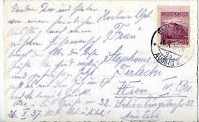 1937, 26.Okt., Ans.-Kte. m. EF. USTÍ NAD LABEM 2 AUSSIG 2 3d(Handstpl.) nach Österreich....