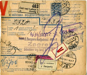 1927, 6.Okt., barfrankierte W-Paketkte. aus der Tschechoslowakei USTÍ NAD LABEM 4 AUSSIG ...