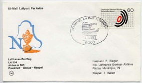 1981, 4.Apr., Lp.-Bf.m. EF. 6000 FRANKFURT AM MAIN FLUGHAFEN - LH304 LUFTHANSA ERSTFLUG A...