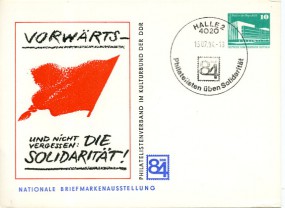 1984, 15.Jul., 10Pfg.-GA-Kte. 4020 HALLE 2 - PHILATELISTEN ÜBEN SOLIDARITÄT(So.-Stpl.). ...