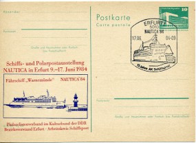 1984, 17.Jun., 10Pfg.-GA-Kte. 5010 ERFURT 1 - NAUTICA '84 15 JAHRE AK SCHIFFSPOST(So.-St...