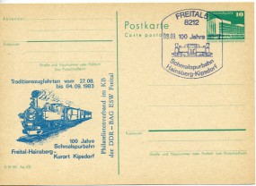 1983, 9.Sep., 10Pfg.-GA-Kte. 8212 FREITAL 5 - 100 JAHRE SCHMALSPURBAHN HAINSBERG-KIPSDORF...