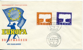 1957, 16.Sep., FDC m. MiF. SAARBRÜCKEN 2 c(Handstpl.).