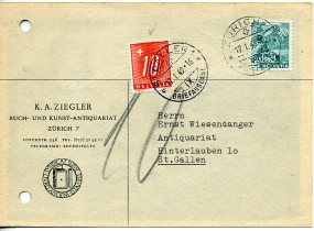 1949, 17.Jan., Kte. m. EF. ZÜRICH 29.. VIII(Handstpl.) nach [ST. GALLEN 1 BRIEFAUSGABE I...
