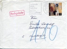 1987, 26.Jun., Bf.m. EF. 2000 HAMBURG 3 oh - SCHREIB MAL WIEDER POST(Masch.-Werbestpl.) ...
