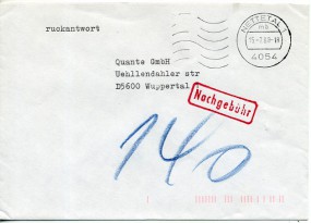 1988, 15.Jul., unfrank.Bf. 4054 NETTELTAL 1 mb(Masch.-Stpl.) nach Wuppertal. Porto: -(-)...