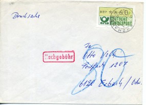 1985, 12.Dez., Drucks.-Bf.m. EF. 6106 ERZHAUSEN b(Handstpl.) nach Erbach. Porto: DM 0.60...