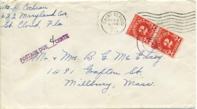 1959, 14.Dez., unfrank.Bf. SAINT CLOUD FLA.(Masch.-Stpl.) nach MILLBURY MASS.. Postlau...