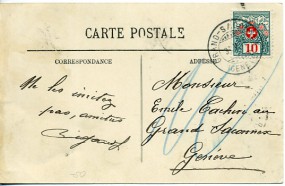 1912, 13.Mai , Ans.-Kte. m. EF. BOURG EN BRESSE AIN(frz. Handstpl.) nach GRAND-SACONNEX...