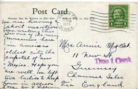 1929, 5.Aug., Ans.-Kte. m. EF. SANTA FE N. MEX.(Masch.-Stpl.) nach Guernsey(Großbritanni...