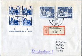 1990, 8.Sep., R-Bf.m. MiF. 1230 BEESKOW 1 ac(Handstpl.) nach Lübben. Porto: DM 2.00.